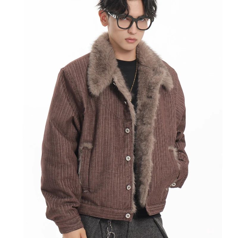 Men's 2025 Winter New American Style High-End Striped Parkas Retro Loose Warm Parkas Male Handsome Long Sleeve Solid Color Coats