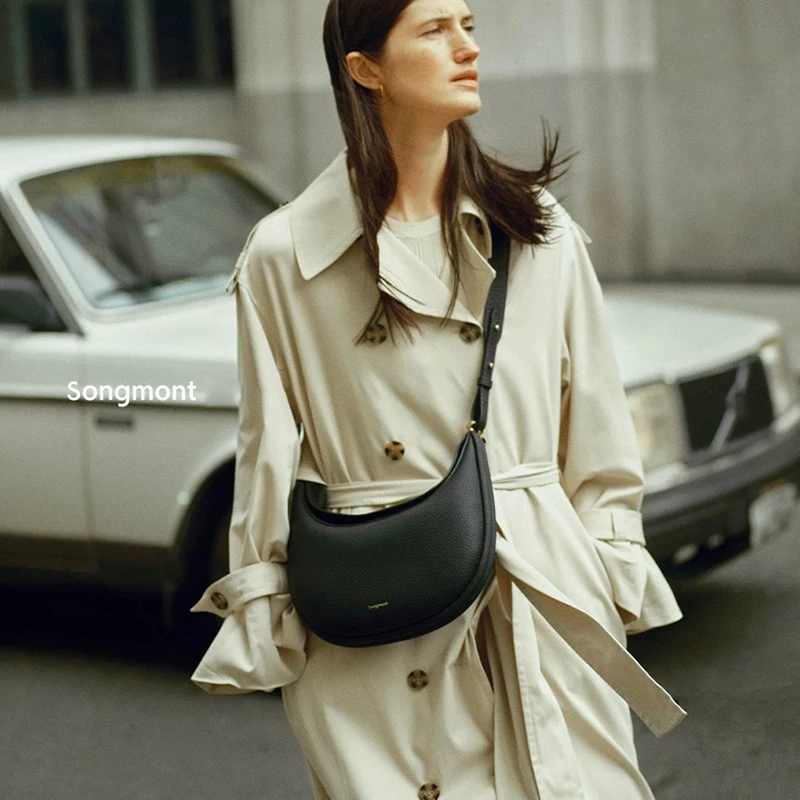 Fashion new monthly curved bag cowhide commuting versatile single shoulder armpit bag