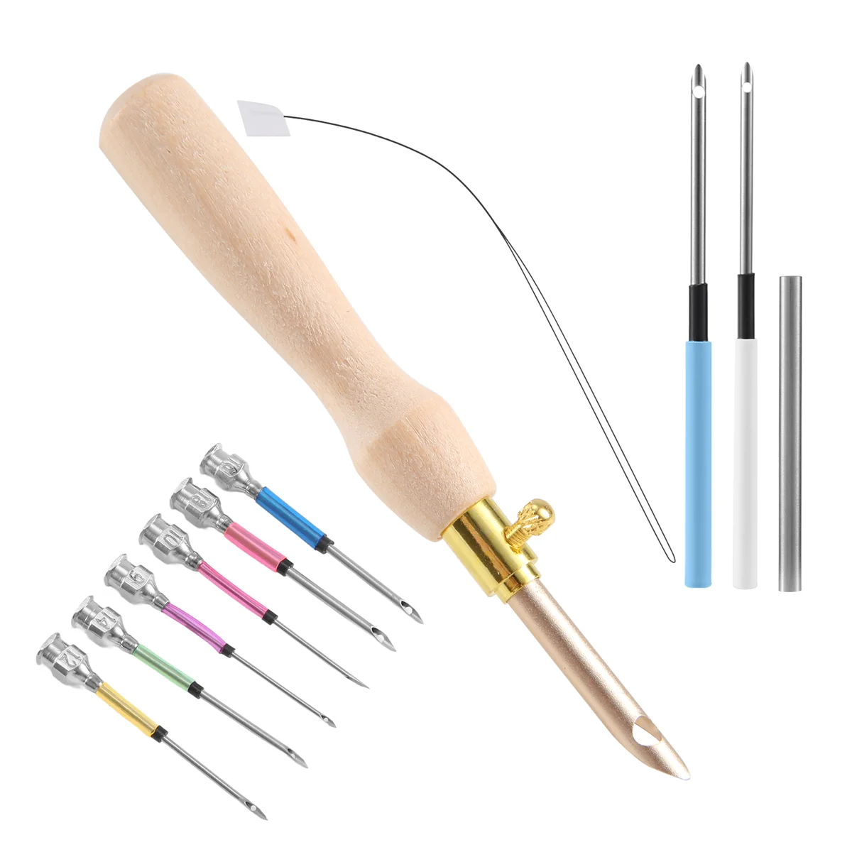 11Pcs Punch Needle Tool Kit Embroidery Stitching Punch Needle & Needle Threader Embroidery Poking Cross Stitch Tools