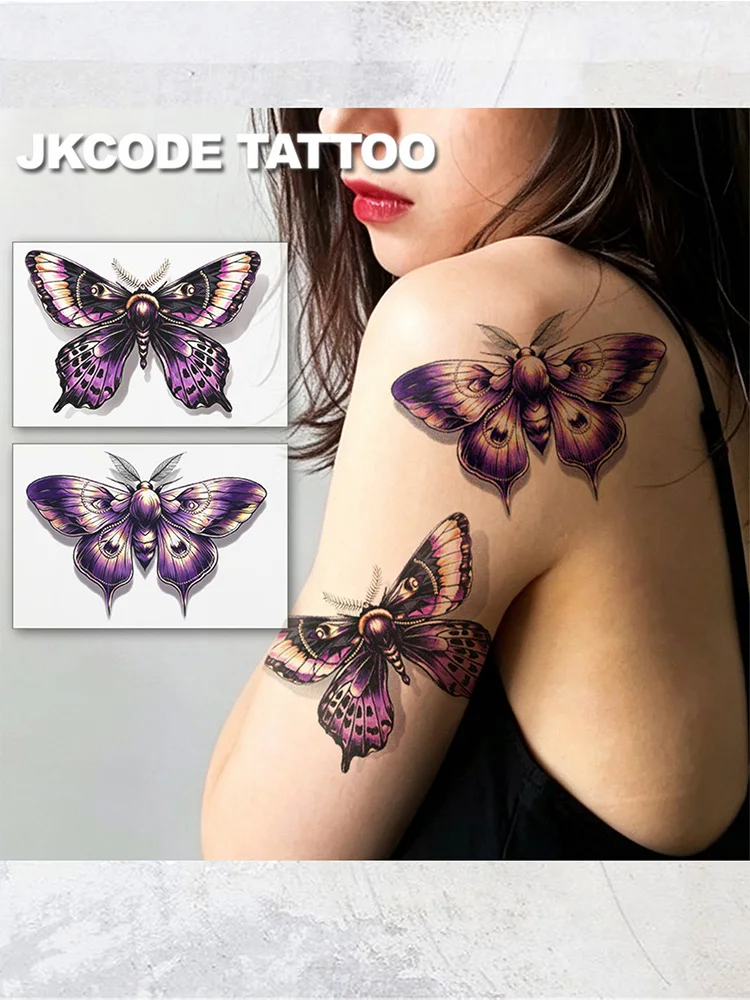 2 Pieces of Realistic 3D Purple Moth Temporary Tattoo Stickers, Fashionable Leg Tattoo Stickers, Cool Tattoos, Waterproof Tattoo Stickers for Women, Simple Colorful Printed Tattoo Stickers, Washable Party Tattoo Stickers, Lasting for 3-5 Days