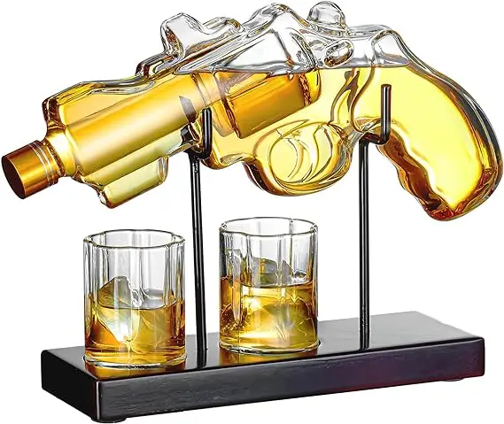 

Unique Custom Gift Box Cool Liquor Dispenser Home Bar 9 Oz Whiskey Decanter Set with 2 Oz Glasses