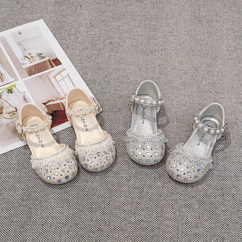 

Girls Rhinestone Mary Jane Shoes Soft Sole Comfortable Children Pearl Lace Decoration Princess Shoes Kids Summer Fashion Sandals