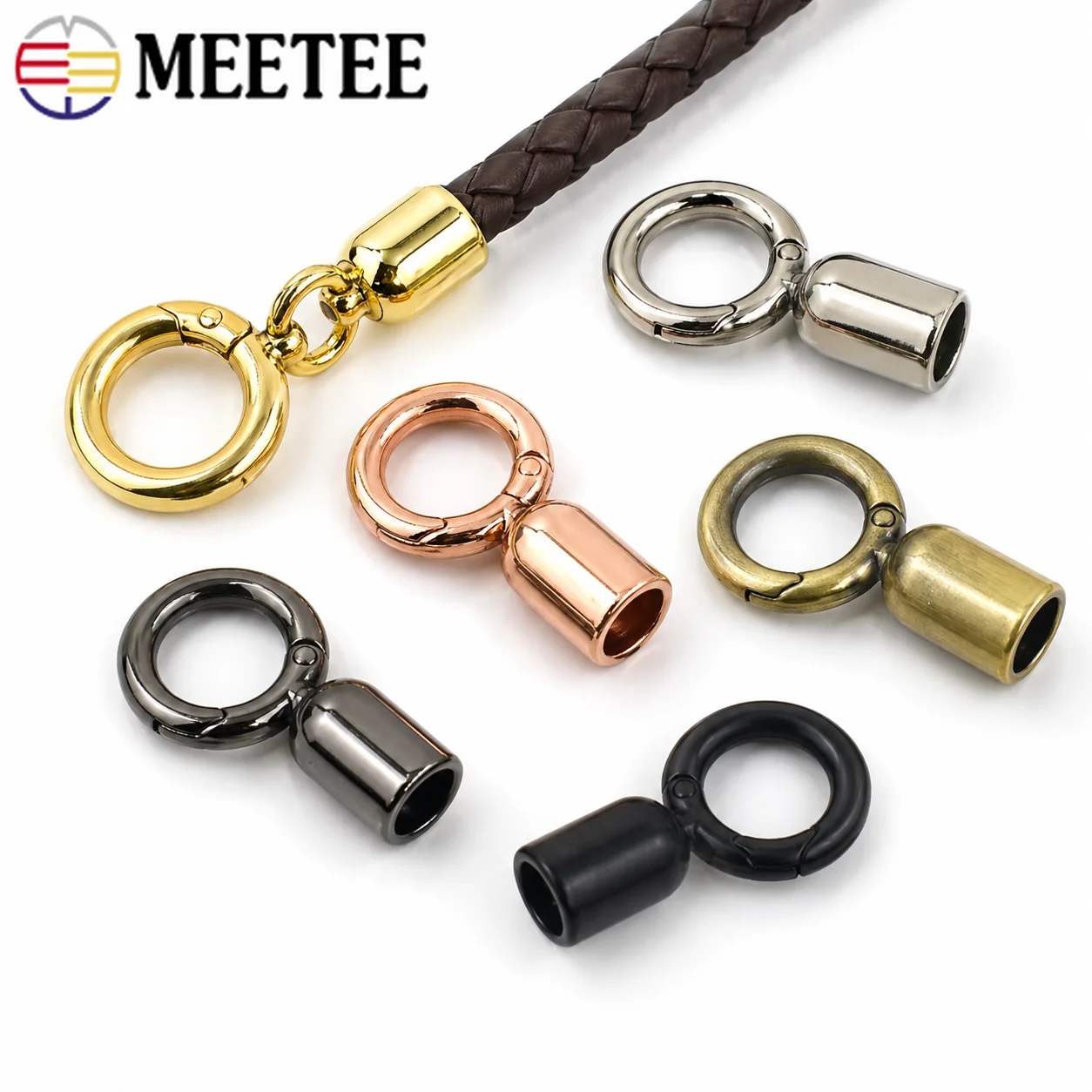 

5/10/20Pcs Metal Spring O Ring Buckles with Cord End Cap Snap Hook Clip for Purse Bag Handle Rope Keychain DIY Craft Accessories