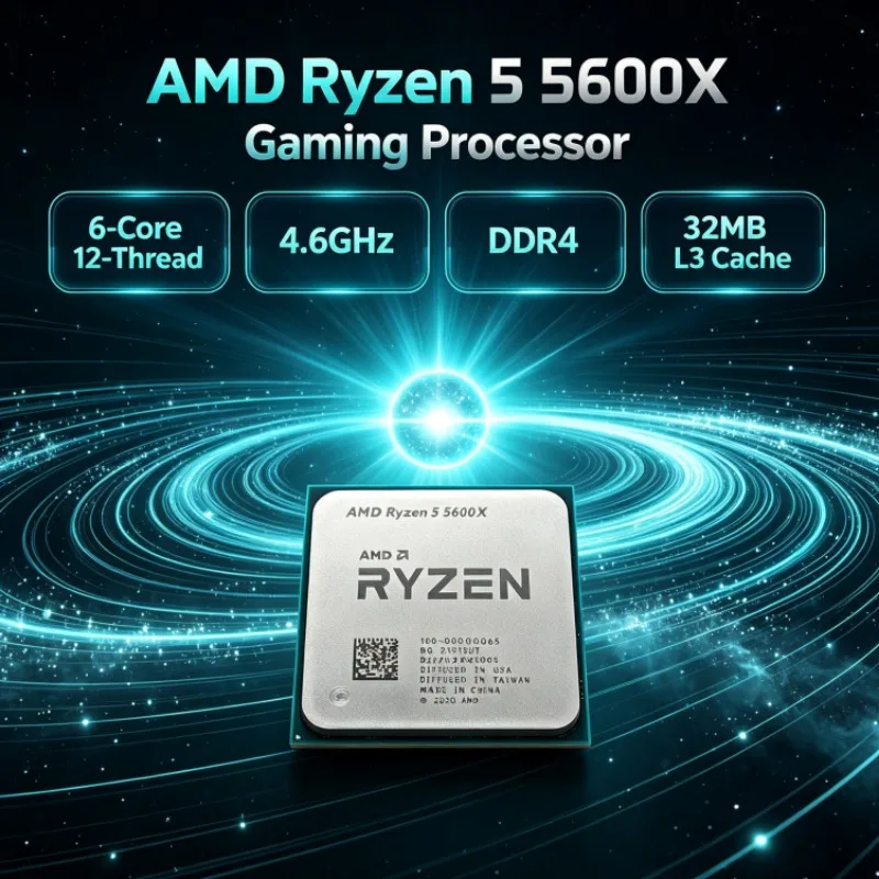 AMD Ryzen 5 5600X R5 6-Core 12-Thread 3.7GHz Up to 4.6GHz L3=32M 7nm 65W Socket AM4 DDR4 PCIe 4.0 Desktop Processor for Office