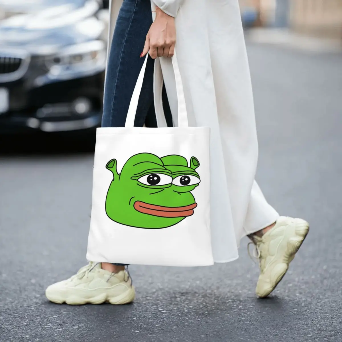 Pepe The Frog Peepo Emote Shopping Bags Foldable Canvas The Tote Bag Ladies Shoulder Tote Travel Handbag