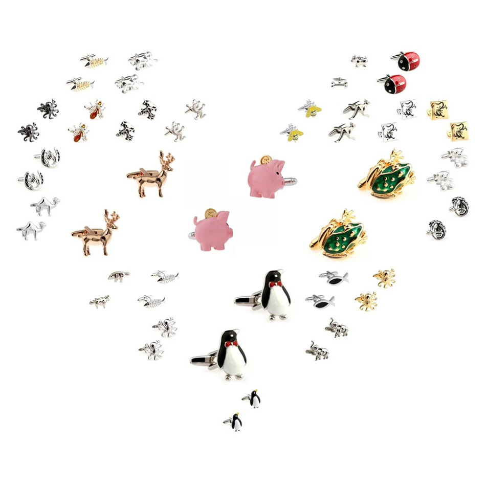 Animal Cufflinks 27 Designs Men Cuff Links Horse Kangaroo Frog Penguin Pig Octopus Elephant Dog Bee Deer Fish Camel Beetle Gecko