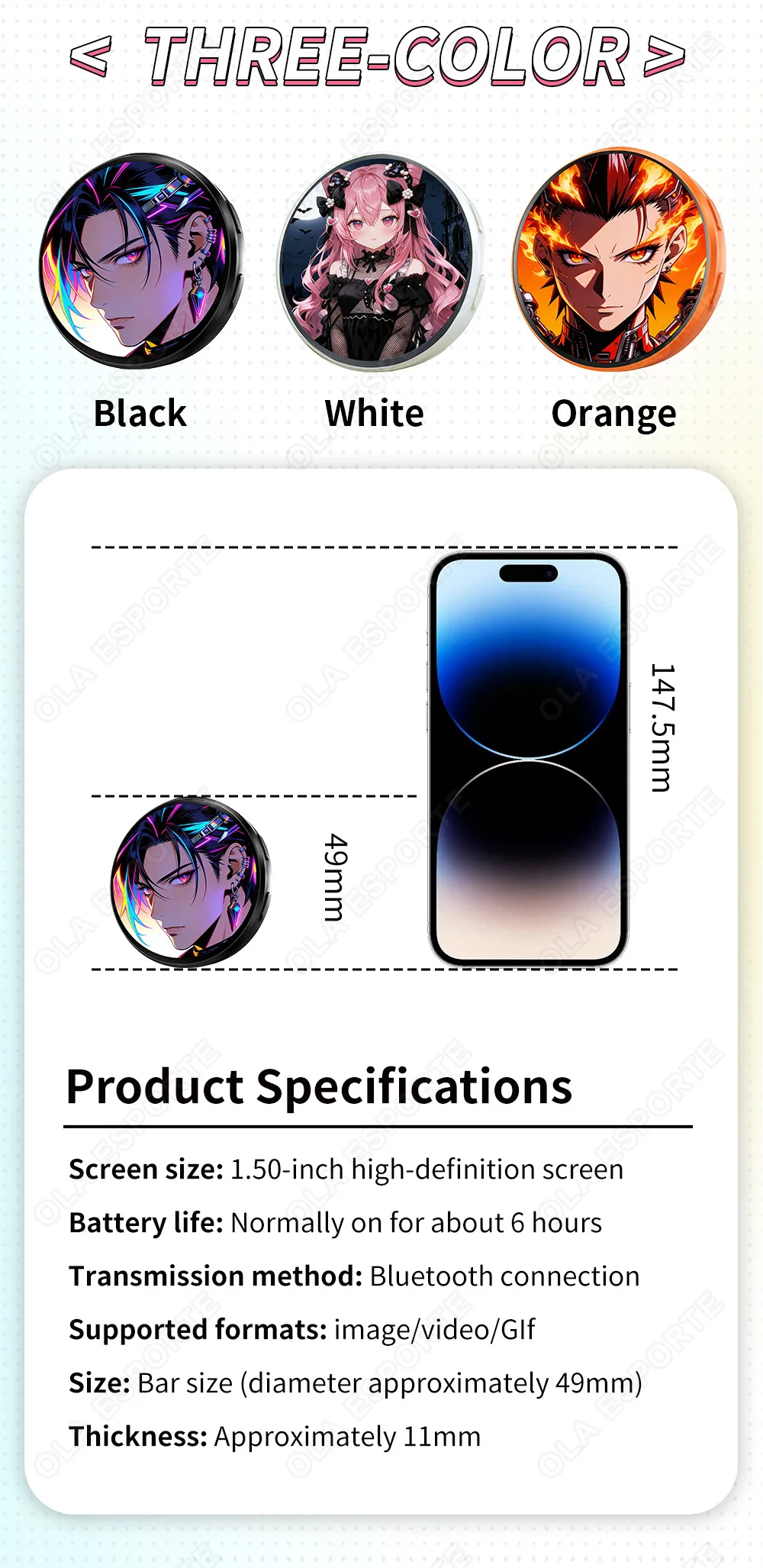 Verbessertes Sound-Smart-Bluetooth-Anime-Digital-E-Abzeichen Elektronisches Merchandise-Abzeichen Digitaler Pin Anime Dynamisches Display E-Abzeichen HT30 – Detail 9