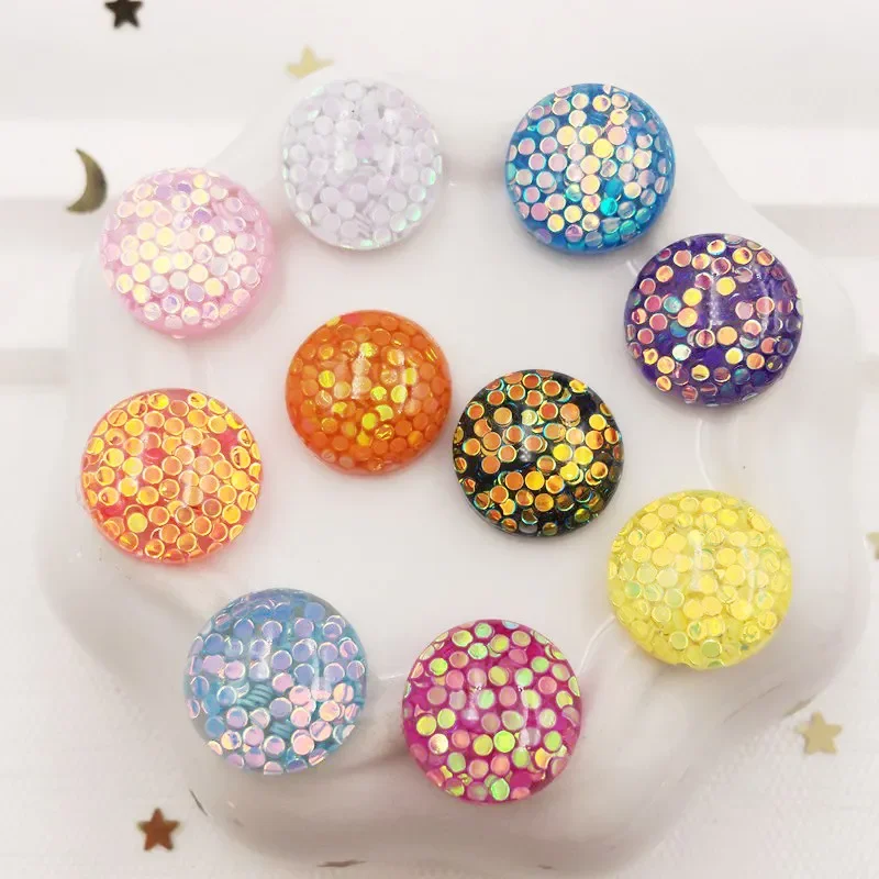 40 Pcs 12mm Resin Glitter Paillette Filled round Flat back Cabochon rhinestone scrapbook DIY Wedding applique ornament Crafts