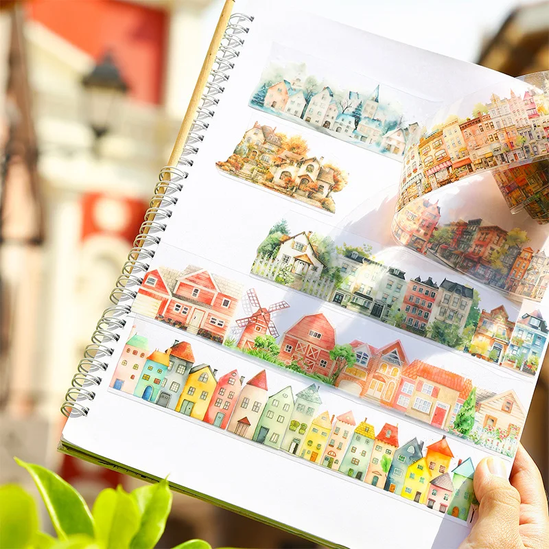 1 Roll Dream Town PET Sticker Tape House Scenery Series for Junk Journal Scrapbook Decoden Craft Supplies High Aesthetic