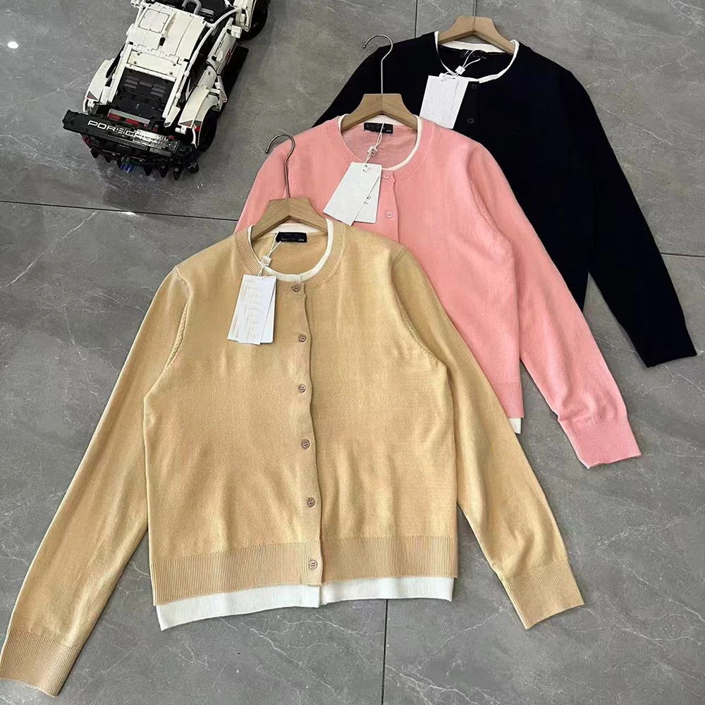 

Autumn Winter Ladies Long Sve Knitted Cardigan Woolen Sweater Commute Sle Fake Two-Piece Warm round Ne Single Button