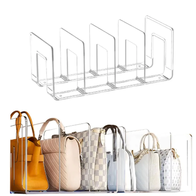 1pc Clear Plastic Purse Handbag Organizer 3/4 Sections Bag Closet Shelf Divider Purse Display Stand Handbag Storage Organizer