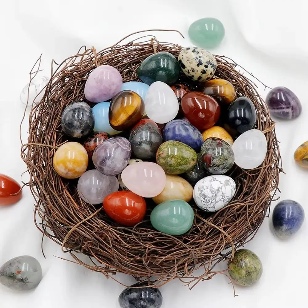 10pcs Flowerpot Stone Natural Polished Stone Egg Mini Random Pattern Easter Decoration Egg 22x30mm DIY Egg Craft Garden