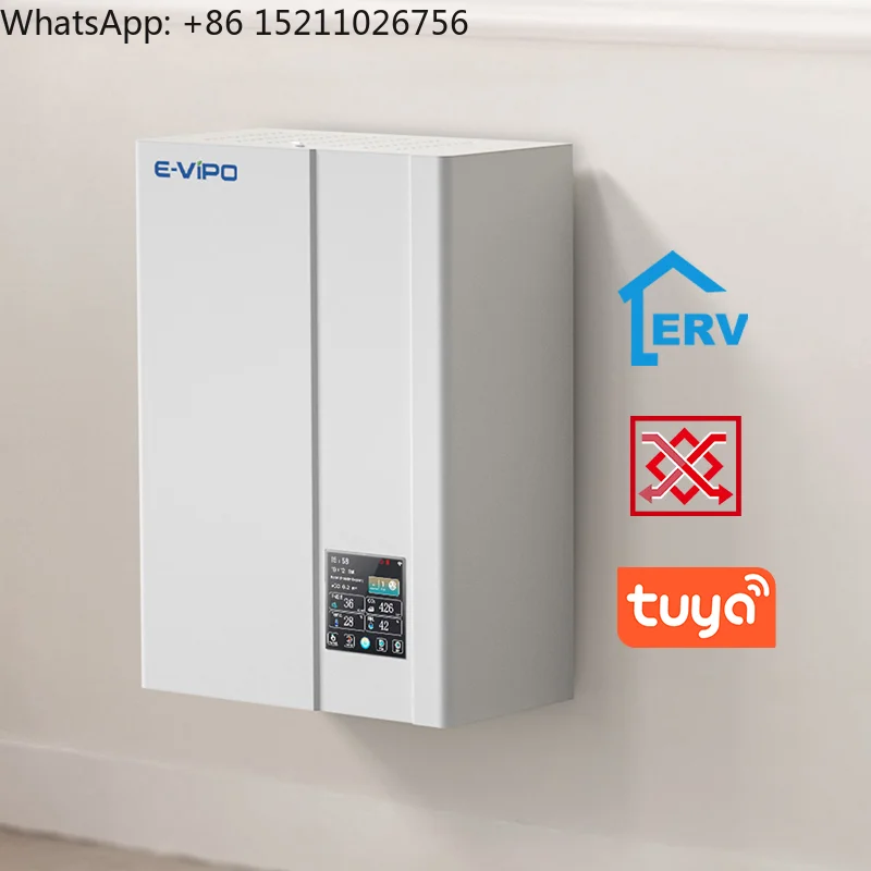 E-VIPO 150 Airflow Ductless ERV Ventilation System Rectangle Wall Home Single Room Carbon HRV Unit HVAC Parts School