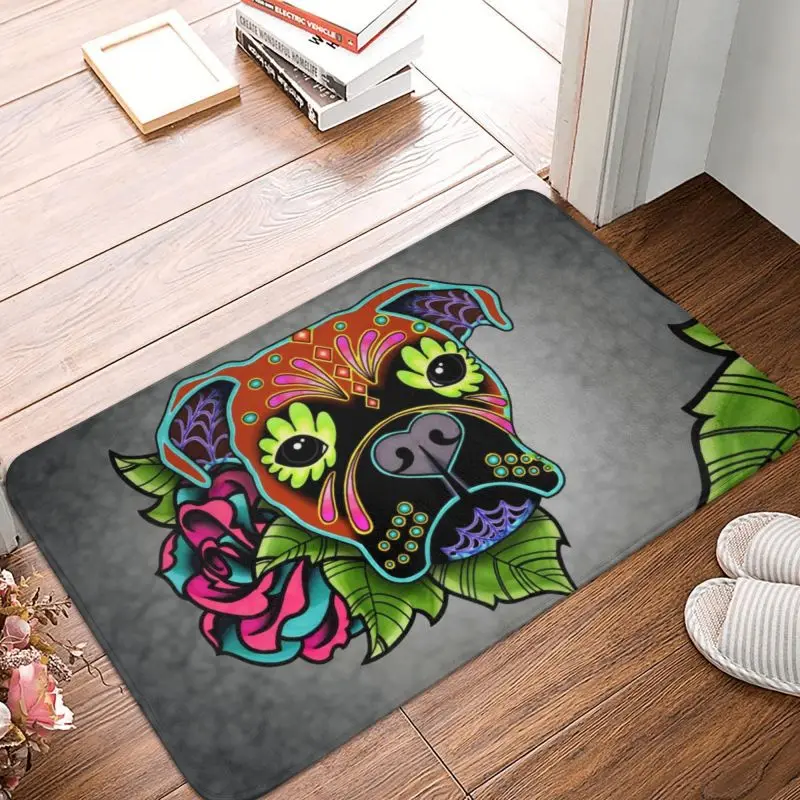 Day Of The Dead Boxer Doormat Mat Anti-Slip Sugar Skull Dog Bathroom Kitchen Living Room Entrance Garden Rug Carpet 40*60cm