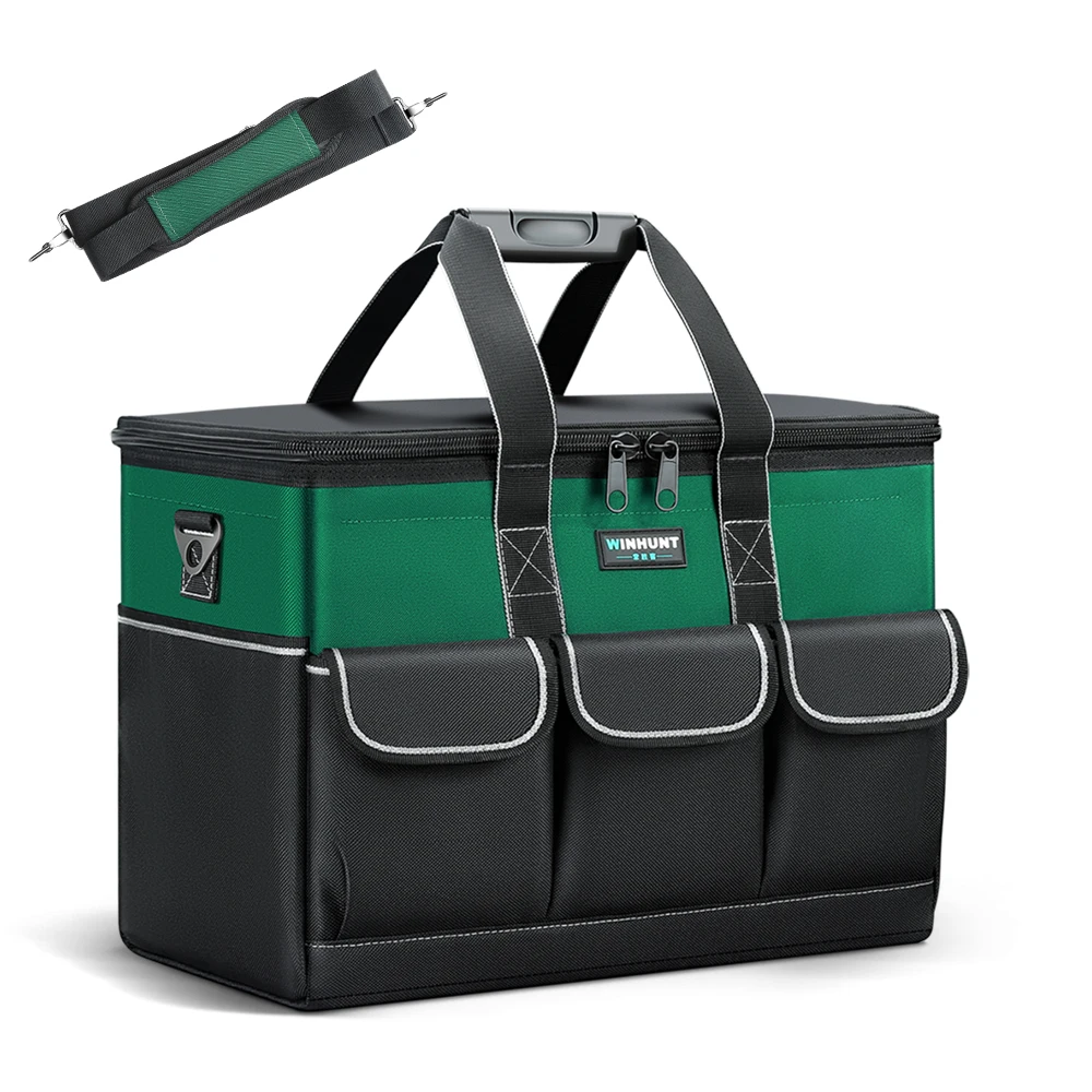 

WINHUINT Mediu Tool Bag, 15-inch Wide Mouth Tool Organiser, 1680 Denier with 6 Interior 8 Exterior Pockets Electricians Tool Bag