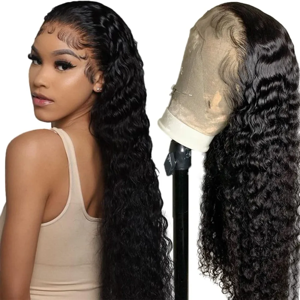 Deep Wave Natural Color Wigs 360 Full Lace Front Wig 13x6 Lace Frontal Human Hair 22 cale 5x5 Lace Closure Peruki dla kobiet