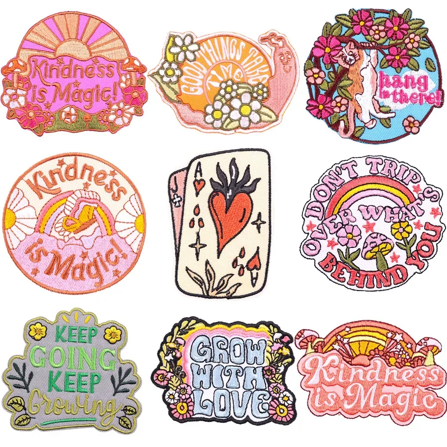 50Pcs Bulk Embroidered Patch Iron On Patches for Clothing Flower Clothes Stickers Sewing Thermal Adhesive Applique Fusible