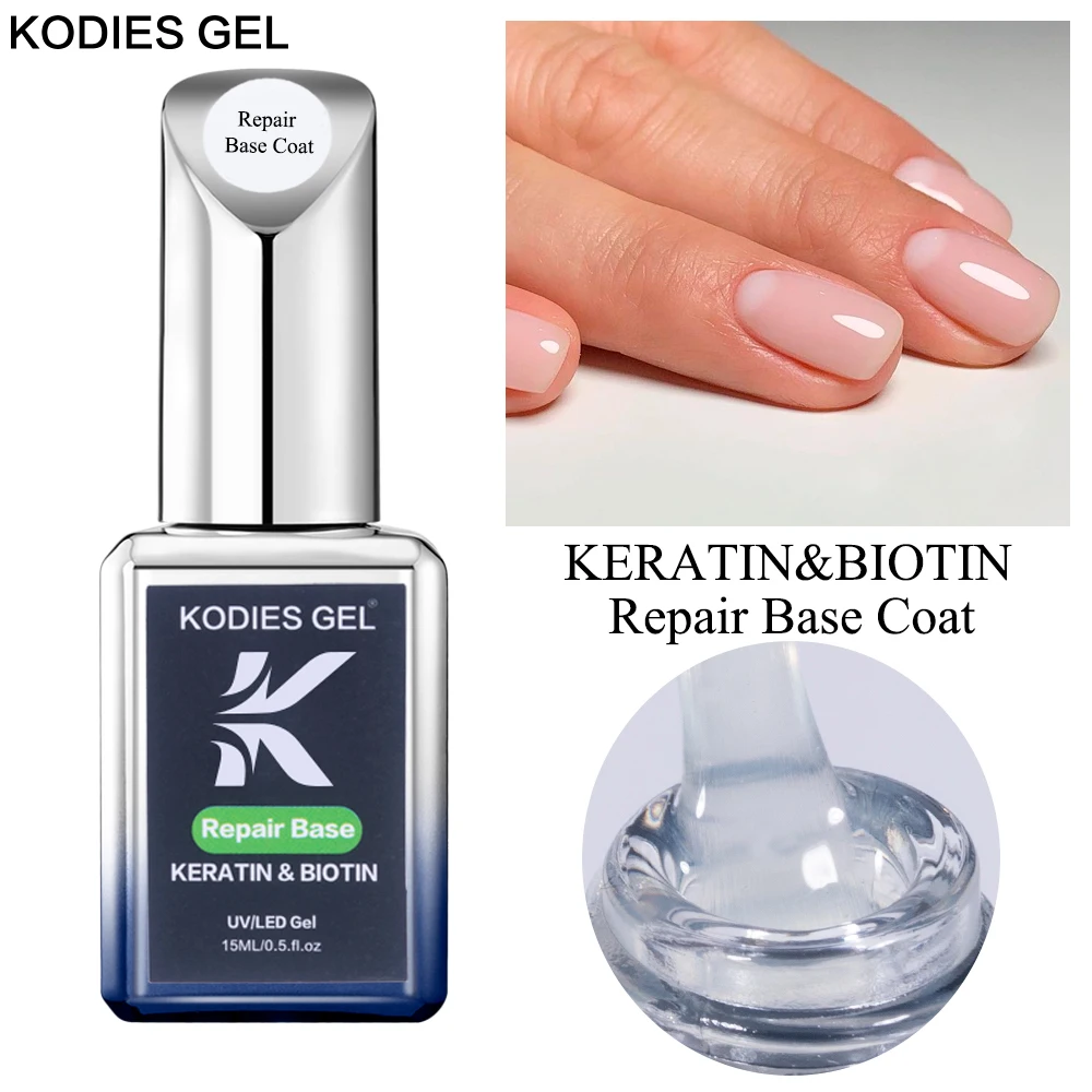 KODIES GEL 2024 NEW Repair Base Coat Gel Nail Polish UV/LED 15ML Keratin Biotin Nails Treatment Strengthener Base Primer Clear