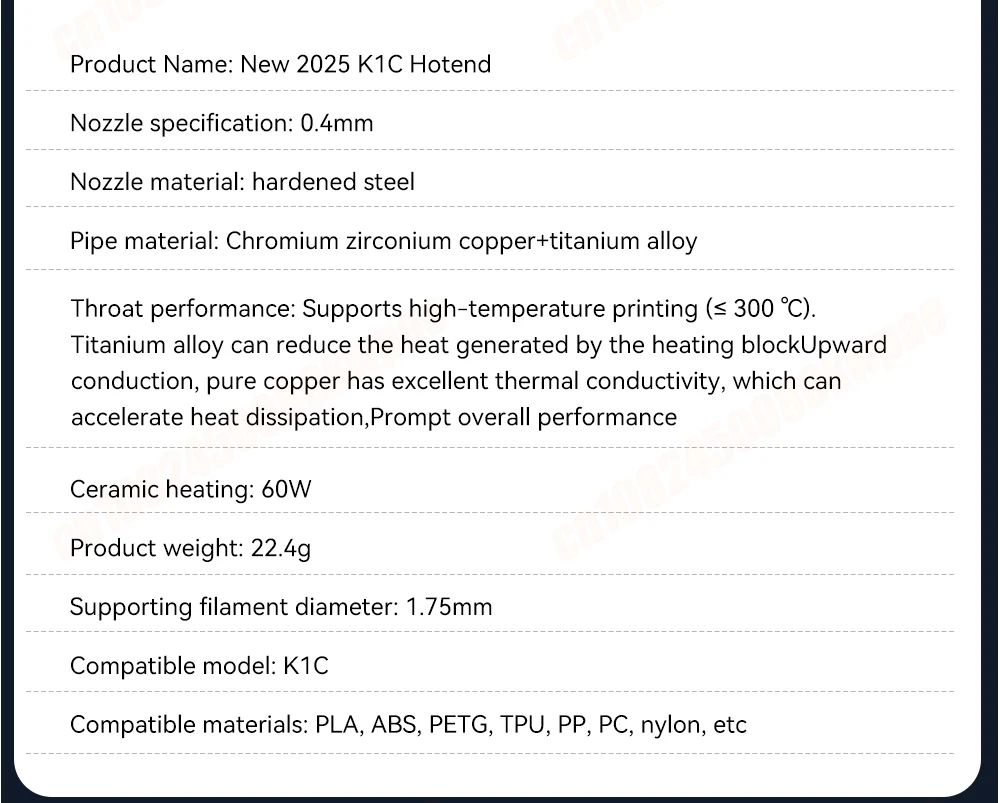 2025 neue Hotend Für Creality K1C/K1/K1 MAX Keramik Heizblock Kit Wärme Bruch Widerstand Quick-Swap Düse Set 3D Drucker Teil – Detail 10