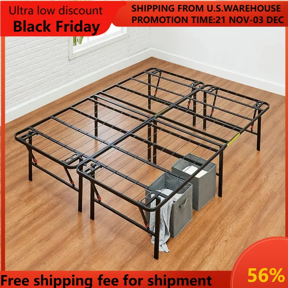 Basics Foldable Metal Platform Bed Frame with Tool Free Setup,14 Inches High, Sturdy Steel Frame,No Box Spring Needed,Full,Black