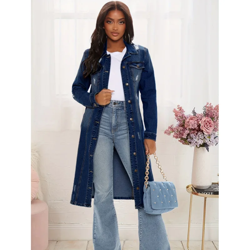 

Retro Denim Jacket Women's Spring Season Regular Length Coat Other Material 100% Unique Style Cross-Border Fashionable