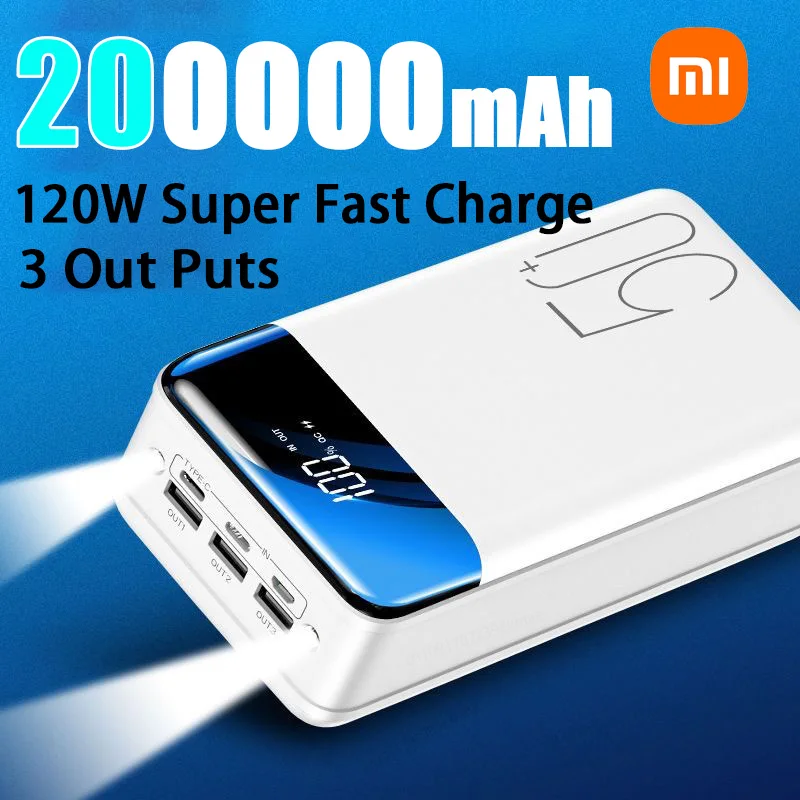 Xiaomi 200000mAh Wireless Power Bank 120W Fast Charge Portable Three Outputs Large Capacity Power Bank For Iphone Huawei Samsung