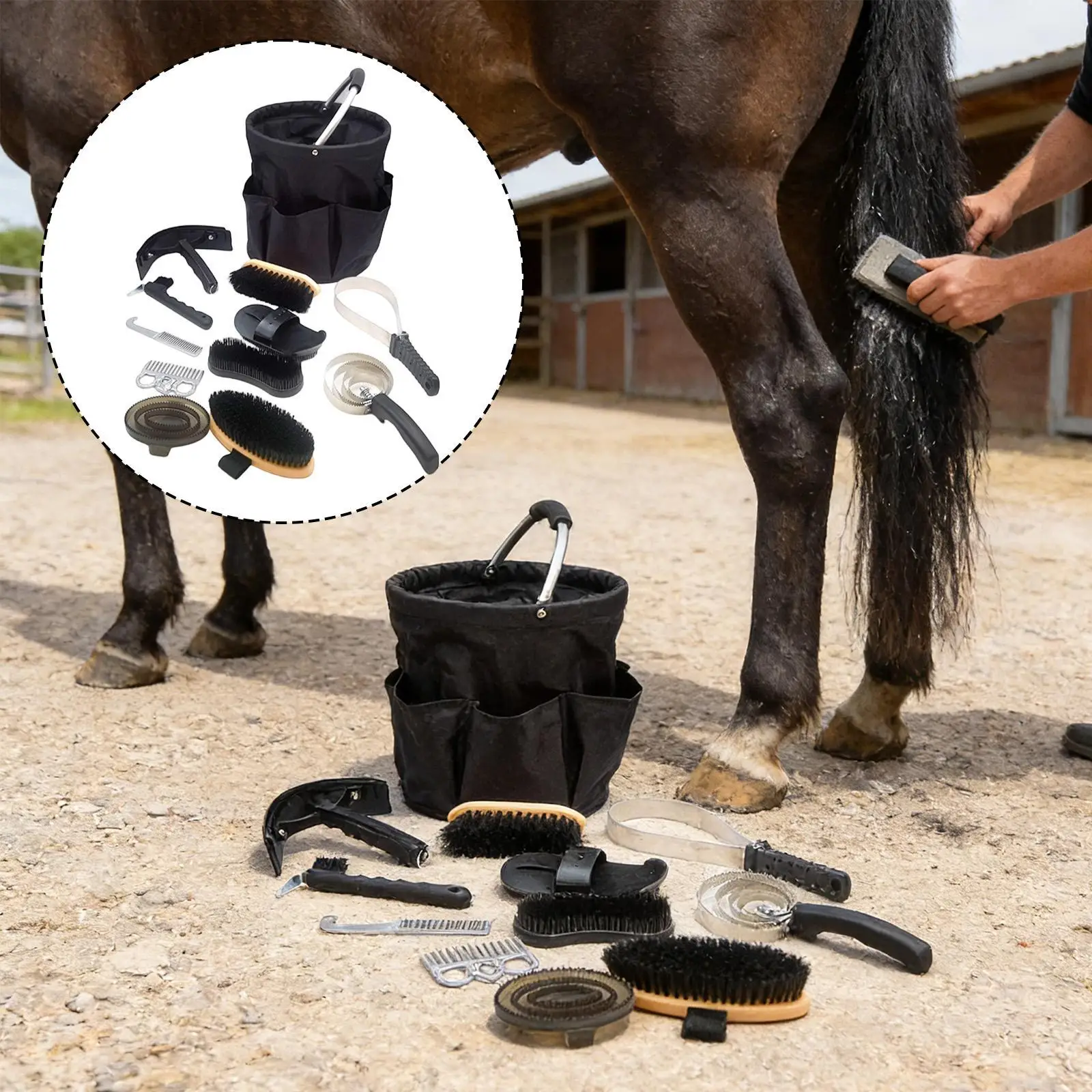 Horse Grooming Kit Full Horseshoe Tools Hoof Pick Brush Shedding Comb Accessories for Stable Horse Care view 4