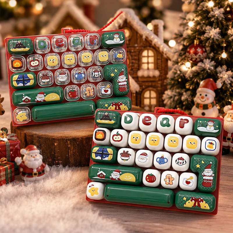 26-Tasten-Tastenkappen-Schlüsselanhänger, Weihnachts-Tastatur-Schlüsselring, Entspannungs-Fidget-Clicker-Knopf, Taschenanhänger, Weihnachtsgeschenk, Tastenkappen – Detail 2