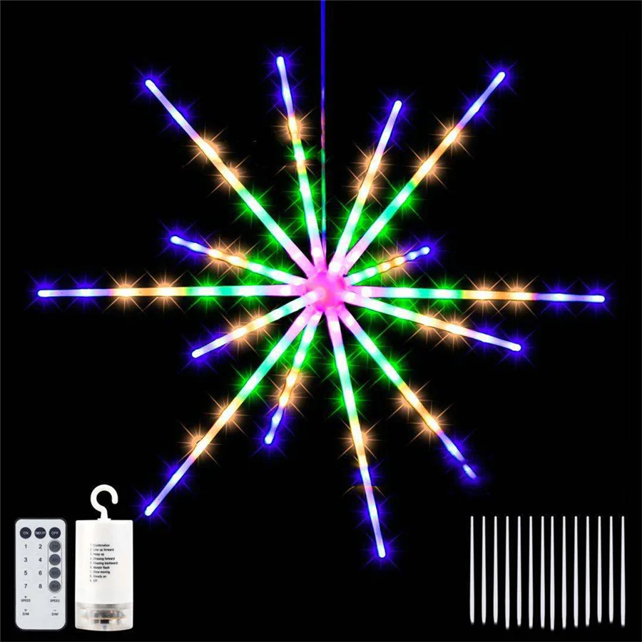 Outdoor Waterproof Starburst Christmas String Lights Battery Operated 112LEDs Hanging Firework Fairy Lights Garden Garland Decor