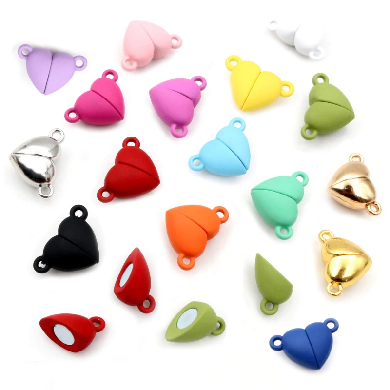 5 zestawów Love Heart okrągłe w kształcie magnetyczne połączone klamrami koraliki Charms koniec czapki dla DIY para bransoletka naszyjnik Making
