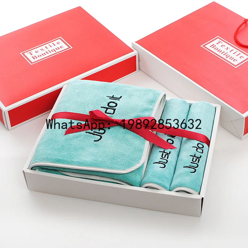 Towel and bath towel gift box three-piece set gift embroidered birthday banquet wedding souvenir gift towel with happy words