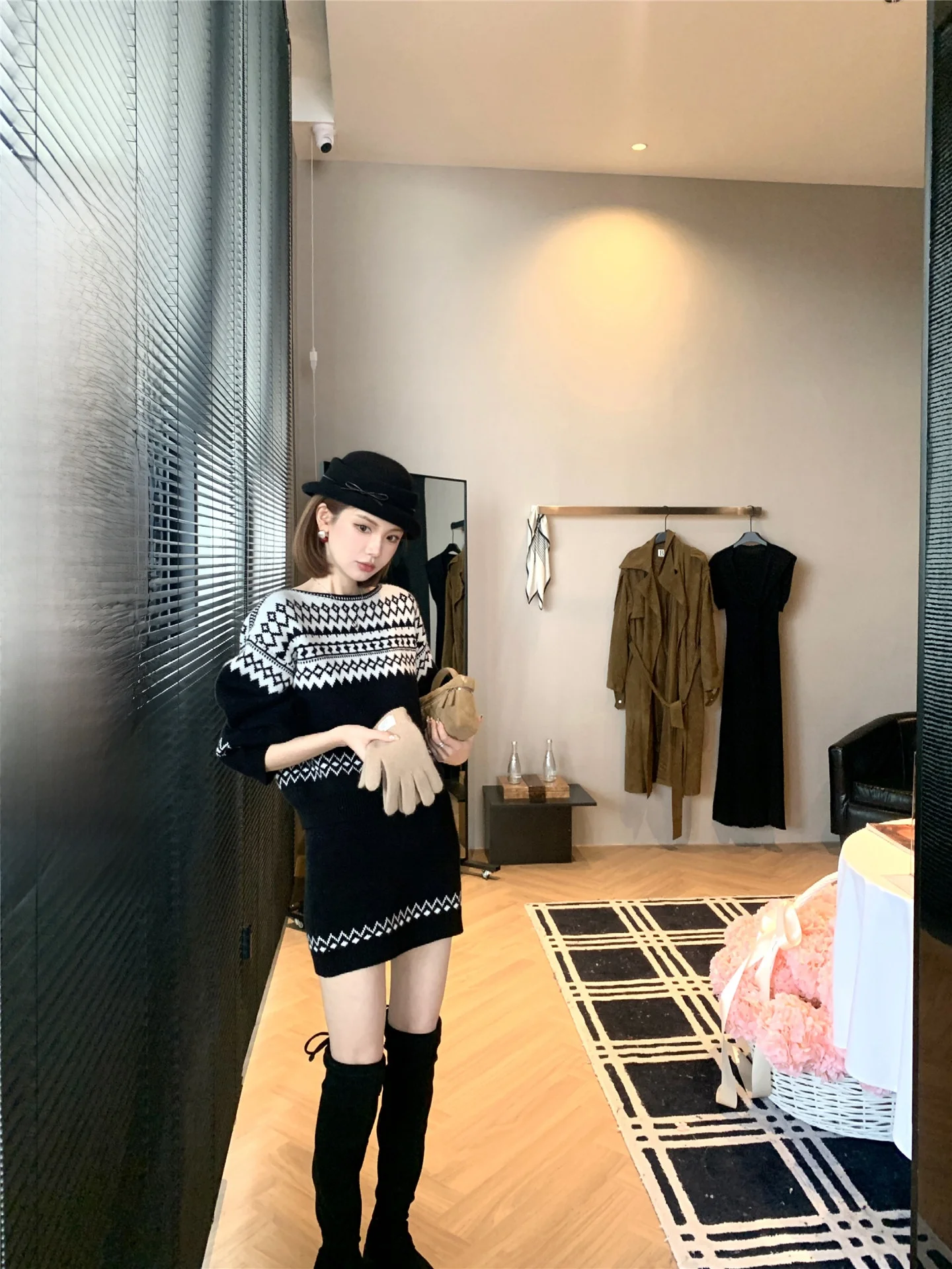 

Casual Chic Cheese Sweater And Skirt Set Women's Loose Fit Fashionable Spring Autumn Outfit Two Piece Ensemble