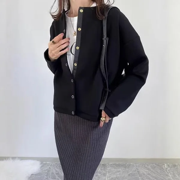 

Свободный повседневный открытый кардиган с круглым вырезом, толстовка из утолщенной ткани, весна-осень, новый стиль, универсальный, удобный, в стиле ретро