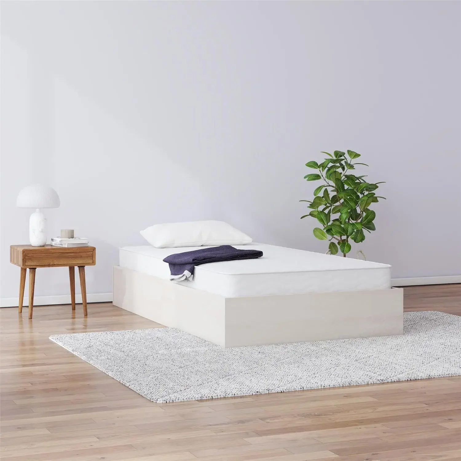 Magnus Platform Bed Frame and Mattress Set, Twin, Ivory Oak