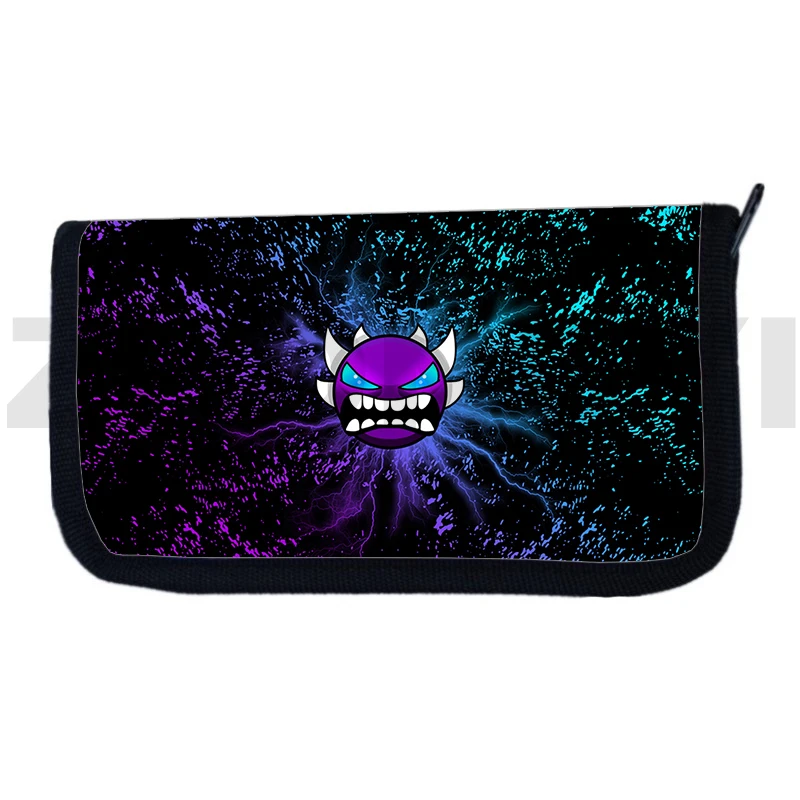 3D Angry Geometry Dash Wallets Kawaii Anime Women Purse Vintage Canvas Clutch Purse Cartoon Printing Handbags for Men Coin Purse