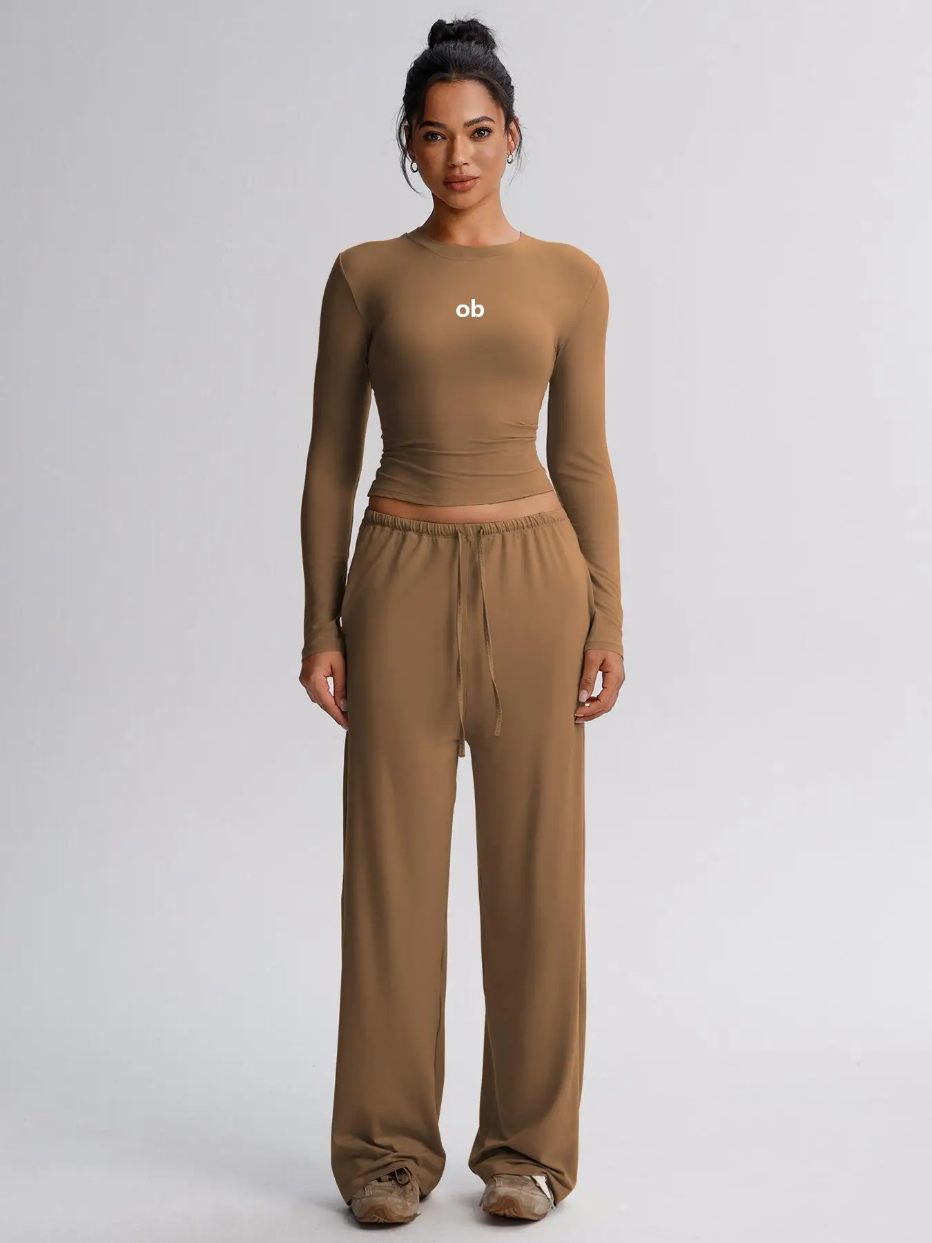 2027 New Clothing - Solid Color Casual Long-Sleeved Set - High-Waisted Wide-Fitting Pants - Sports Yoga Set - Fitness Set 5
