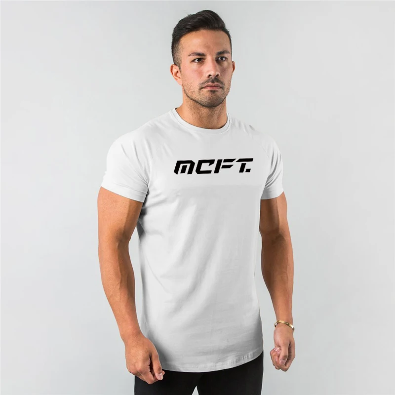 Summer Men New Arrival  Pure Cotton Gym Workout Sports  Letter Printed  Bodybuilding Fitness Cool Short Sleeve Cotton T-shirt