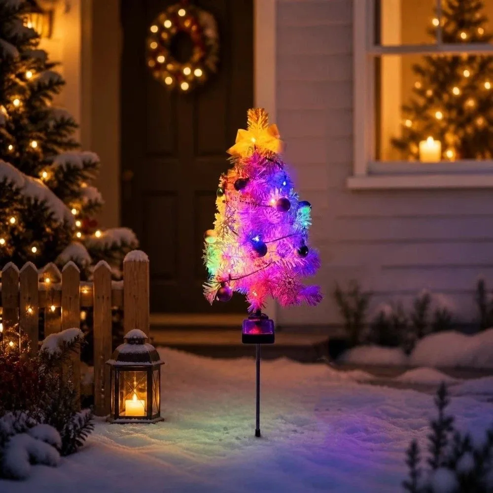 Realistic Solar Christmas Tree Lights Creative Cordless Christmas Garden Floor Lamp Ground Mounted Waterproof