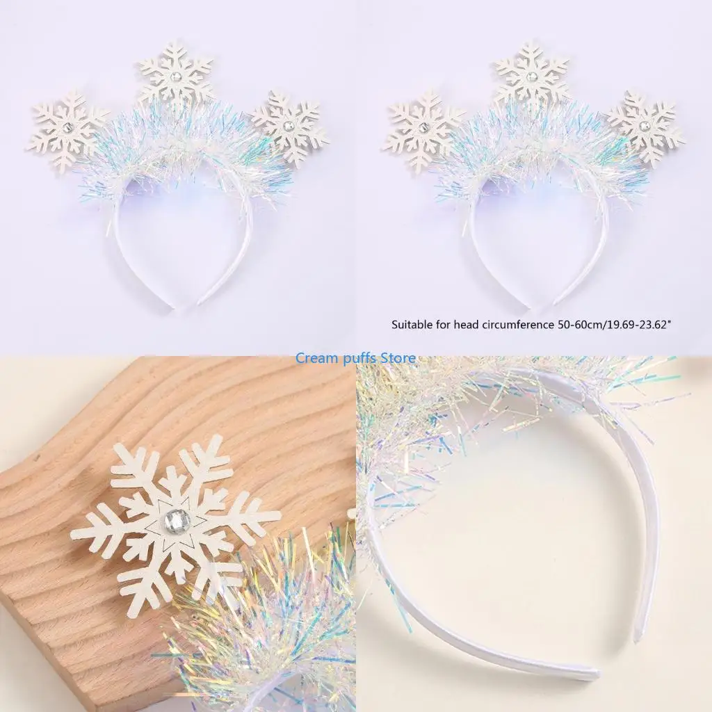 50LE Sequins Christmas Snowflake Headband Lovely Hair Hoop Xmas Performances Headpiece Festival Presents for Family Kid