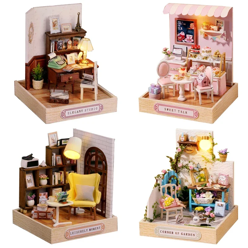 Animation Cartoon DIY House Happy Pavilion Handmade Assembly Wooden Model Small House Toy Birthday Gift Girls Peripheral