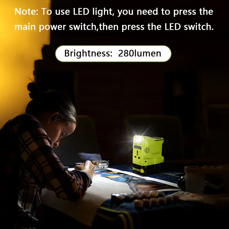 Imagem -05 - Inversor Portátil com Bateria de Lítio Inversor de Onda Senoidal Modificado Uso ao ar Livre Ryobi 18v a 120v ac 220v 280lm Led Lightdc 18v a ac