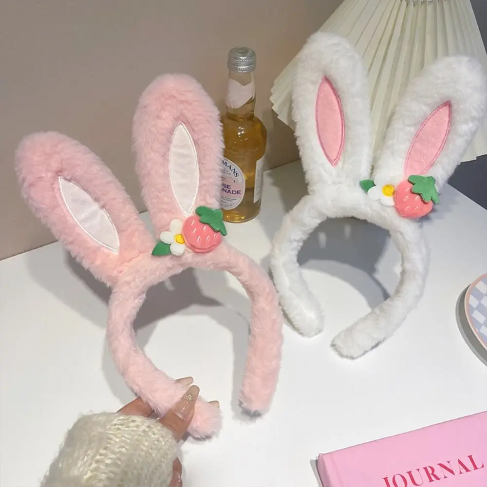 

Rabbit Ear Headband Cute Flower Korean Style Cartoon Hair Hoop Headpiece Strawberry Plush Hair Hoop Hair Accessories