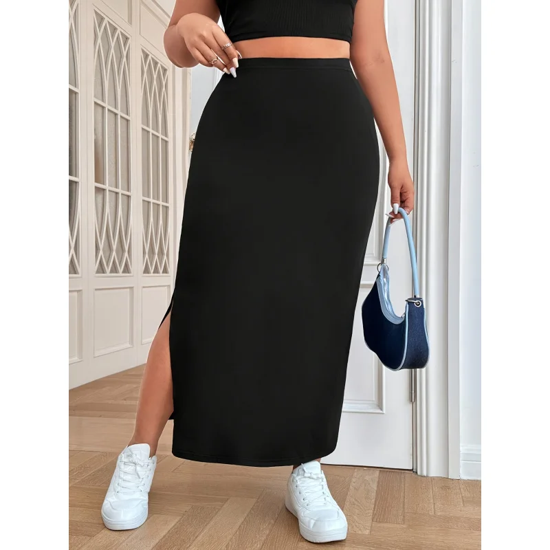 

Women'S Elegant Floral Print Plus Size Pleated Skirt, 95% Polyester 5% ElastSummer Simple Black Skirt Women'S Plus Size Clothing