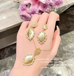 New Fashion Vintage Jewelry Set Plated 18K Gold Pendant Necklace Earrings Rings for Women Noble Wedding Banquet Jewelry Set