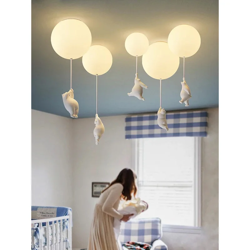 Modern Cute Bear Balloon LED Ceiling Light  Acrylic  Flush Mount Lamp Kids Bedroom Nursery Soft White Kids Friendly Lighting