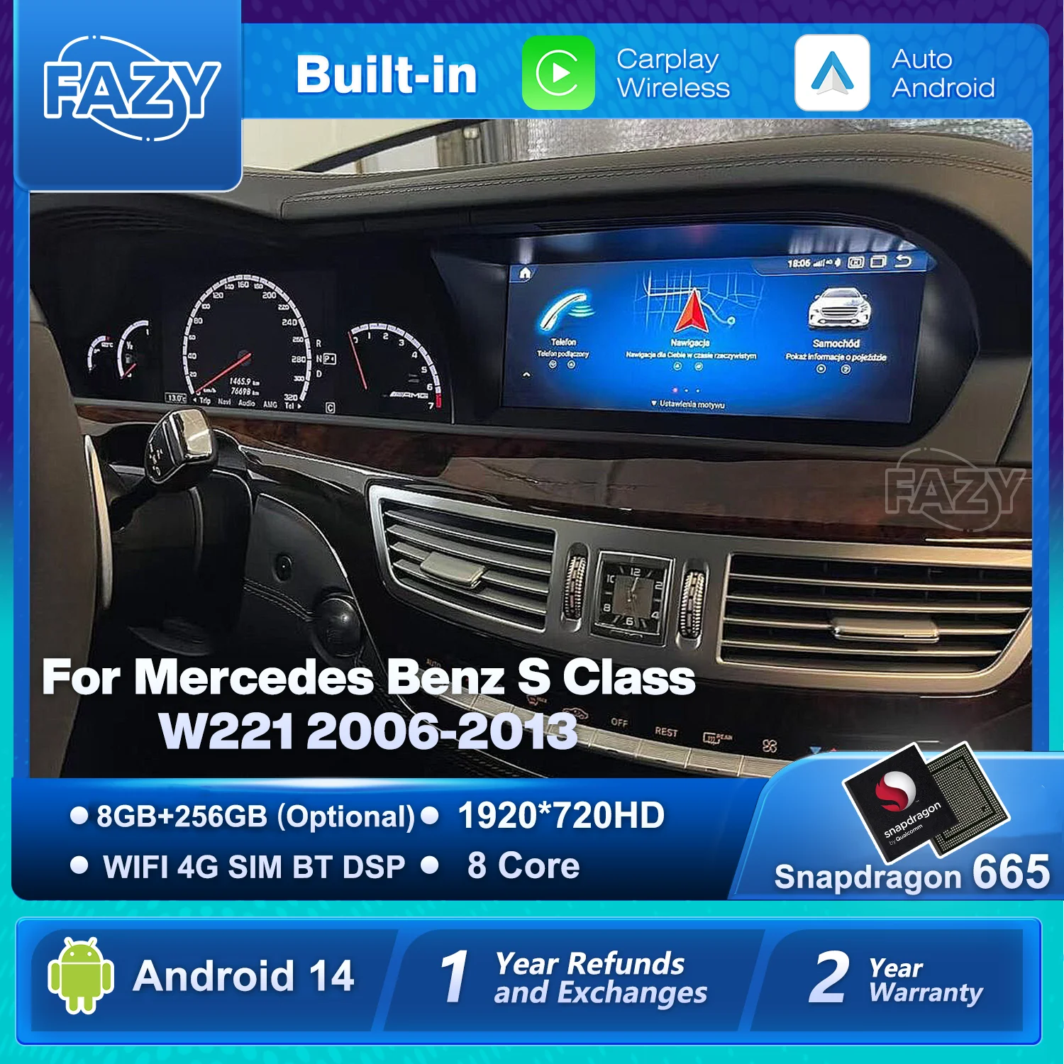 Android 14 CarPlay Original Car Style Screen For Mercedes Benz S Class W221 2006-2013 Car Multimedia Player GPS Navi Auto Radio