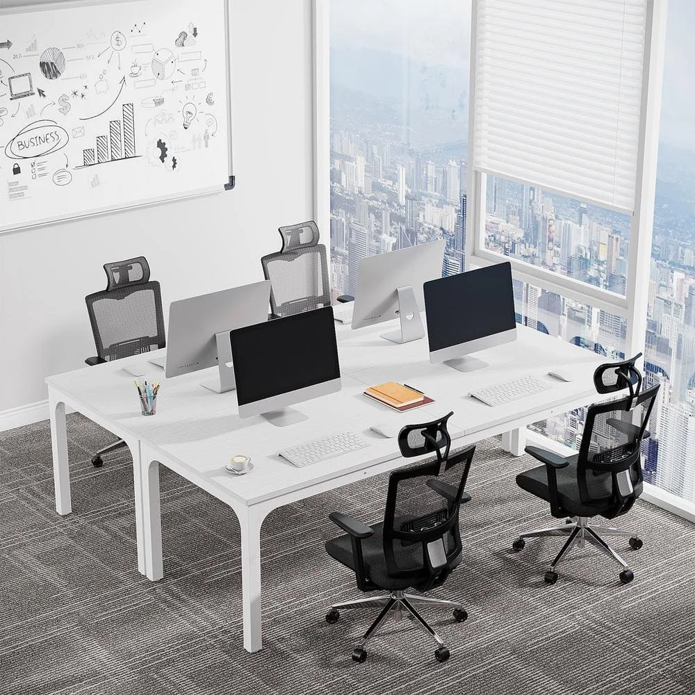 78.7 بوصة. طاولة مؤتمرات مستطيلة من الخشب الأبيض، طاولة ندوة اجتماعات كبيرة مع إطار معدني للمكتب #6