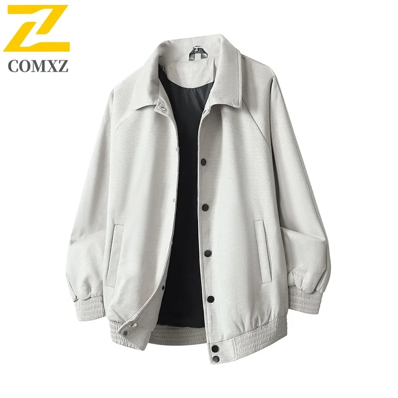 

COMXZ 2025 Men Suede Jacket Spring Fashion Casual Solid Color Coat Trendy Versatile Outerwear Street Style
