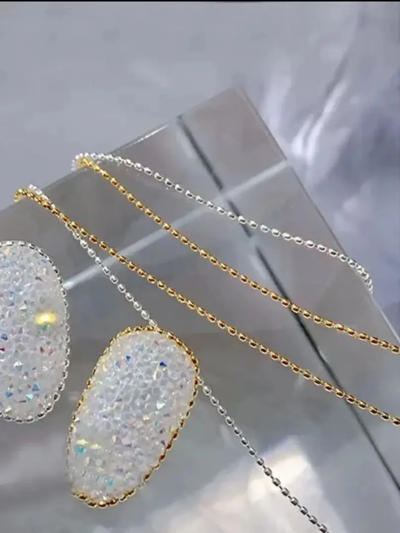 Chaîne de perles pour ongles en or et argent, 1 m/paquet, 0.8mm, breloque en pierre Ellipse, décorations pour Nail Art, boule en métal et acier doré, accessoire de bijoux