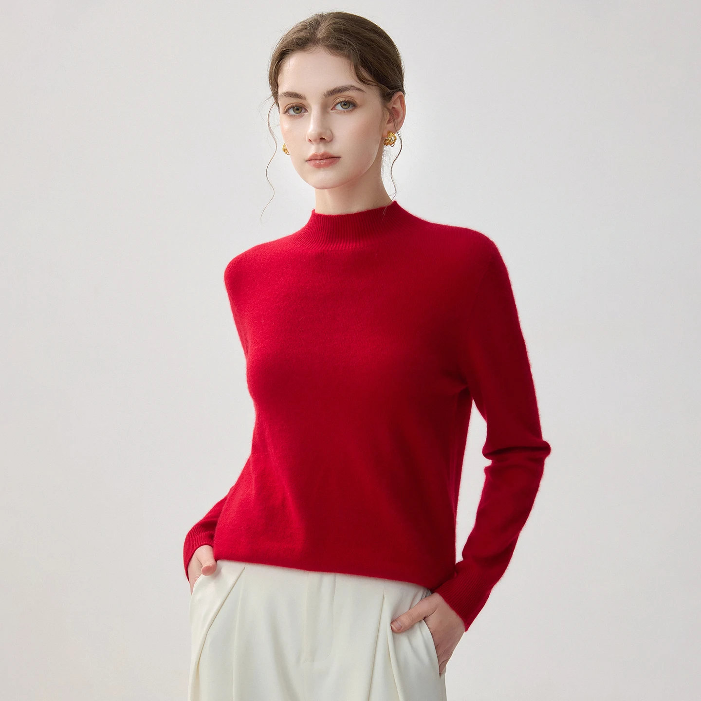 2026 Autumn/Winter New Half High Collar Cashmere Knitted Hoodie for Women, 100% Pure Cashmere Thickened Inner Sweater Bottom Top
